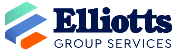 Elliotts Group Services company logo featuring multi-colored geometric shapes and bold blue text.