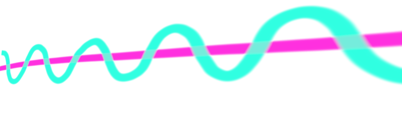 A mint green squiggly line on top of a pink straight line