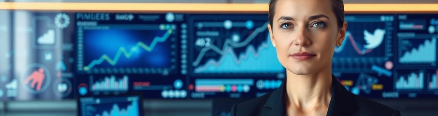 Banner de marketing digital com elementos tecnológicos.