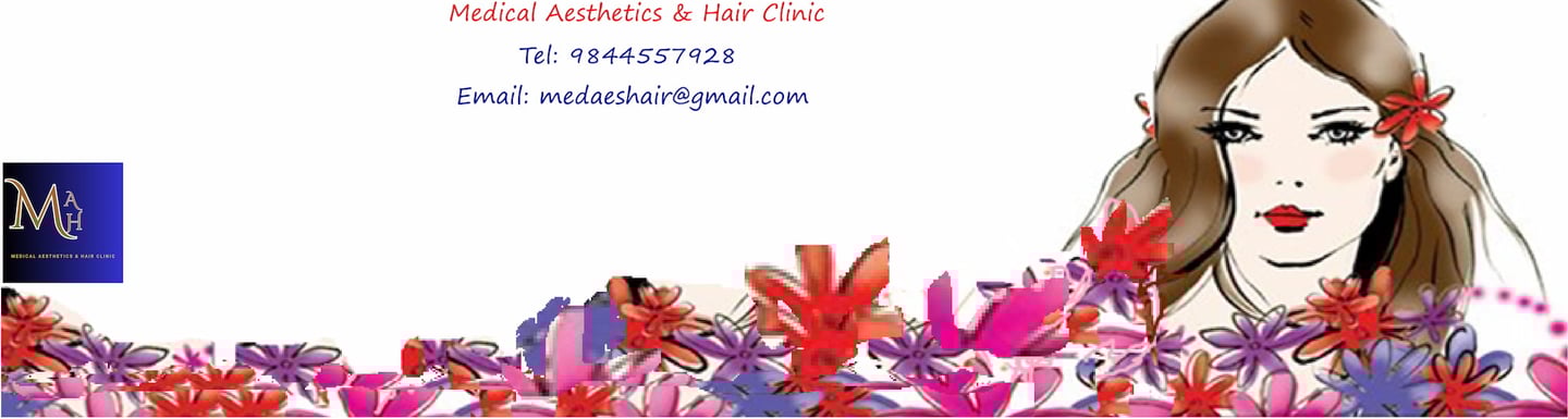 Artistic drawing of a female face with flowers, decorative clinic graphic.