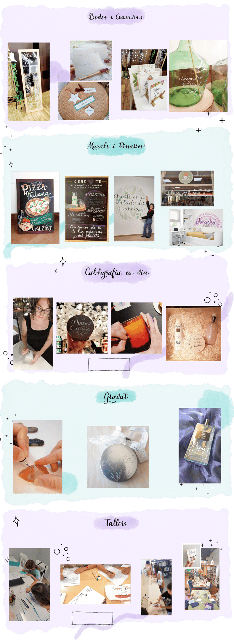 Bodes i Comunions, cal·ligrafia en viu, gravat, murals i pissarres decoratius i tallers presencials 