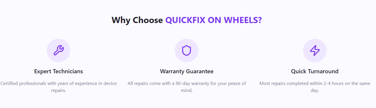 "Why choose Quickfix on Wheels for laptop, tablet, and phone repair in Manchester – fast, reliable, 