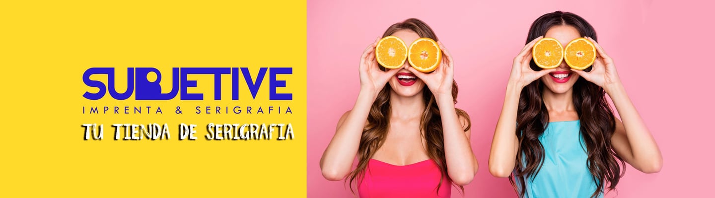 Logo de Subjetive y al lado una imagen de dos chicas felices y sonrientes con naranjas en los ojos.