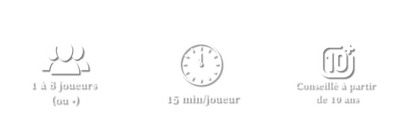 1 à 8 joueurs  15 minutes par joueur, a partir de 8 ans