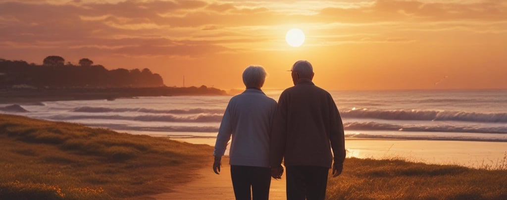 A gentle sunset behind a calm home, symbolizing comfort and connection.