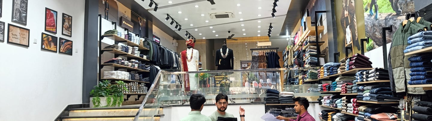 a man and woman standing in a store
