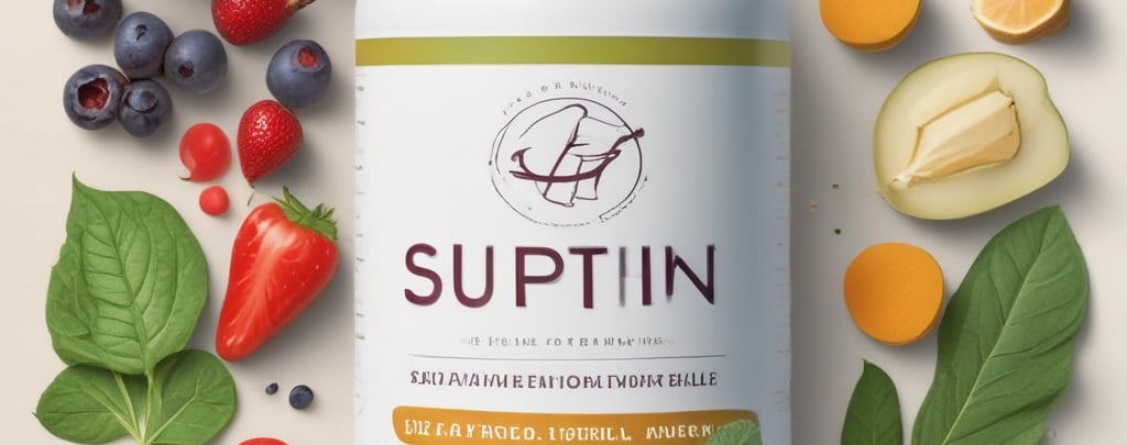 a bottle of suptin with fruits and vegetables