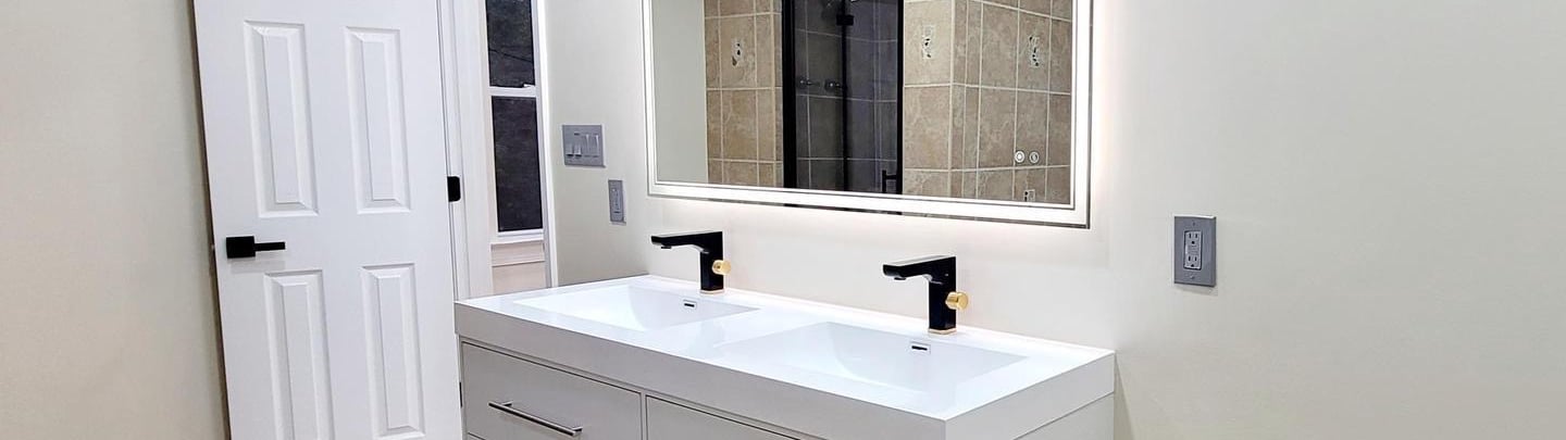 Bathroom vanity installation Arlington VA quartz countertop