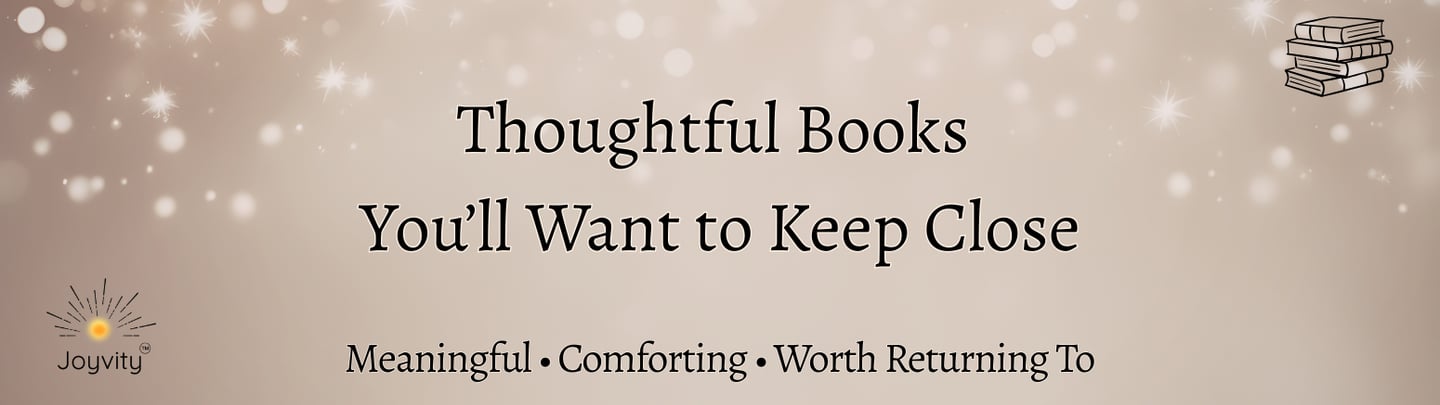 Thoughtful book list banner soft beige background, subtle light accents, calm, reflective design