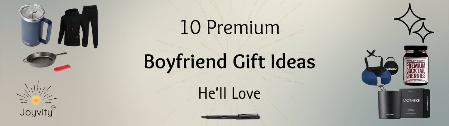 Banner for blog: 10 Premium Boyfriend Gift Ideas He’ll Love, featuring cozy and stylish gift items.