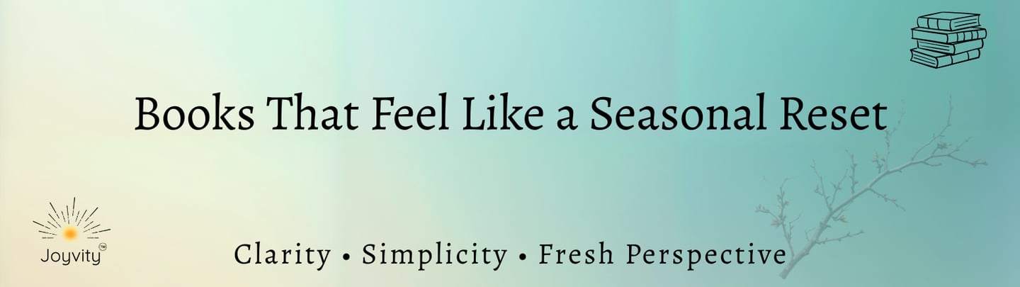 Blog banner reading “Books That Feel Like a Seasonal Reset” with sage and teal gradient background, 