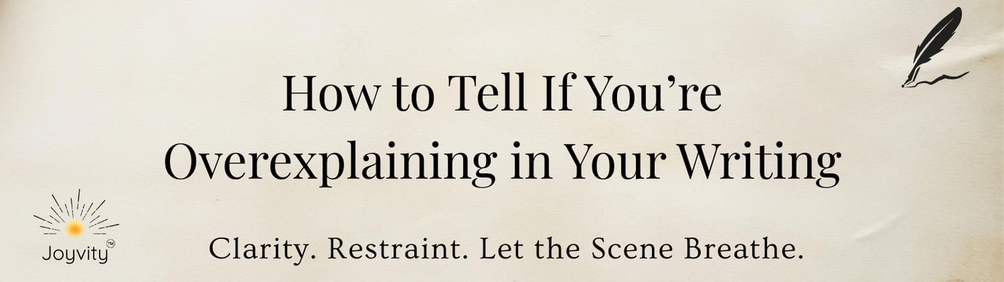 Blog banner titled “How to Tell If You’re Overexplaining in Your Writing” with subheading “Clarity.