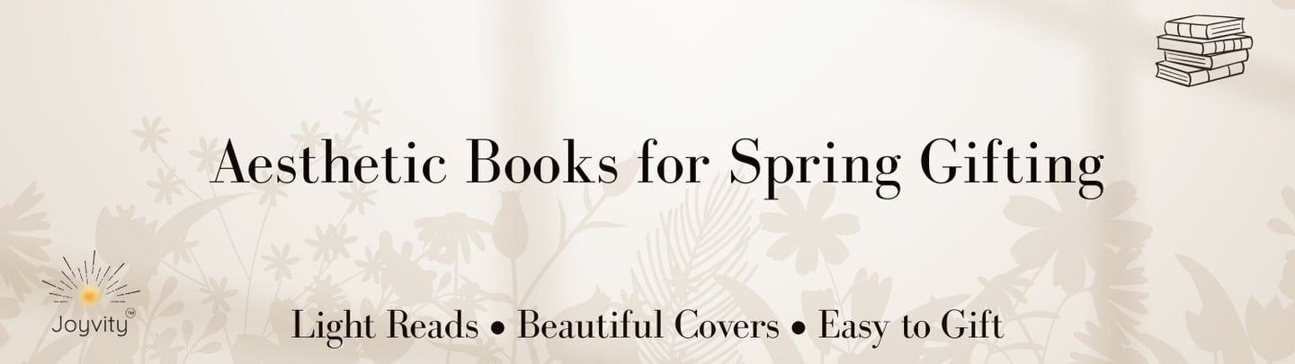 Aesthetic spring book gifting banner with neutral tones, subtle florals, and elegant minimal text.