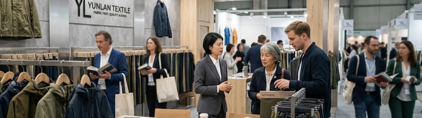 Global clothing brand executives visiting the exhibition booth to explore strategic sourcing partnerships
