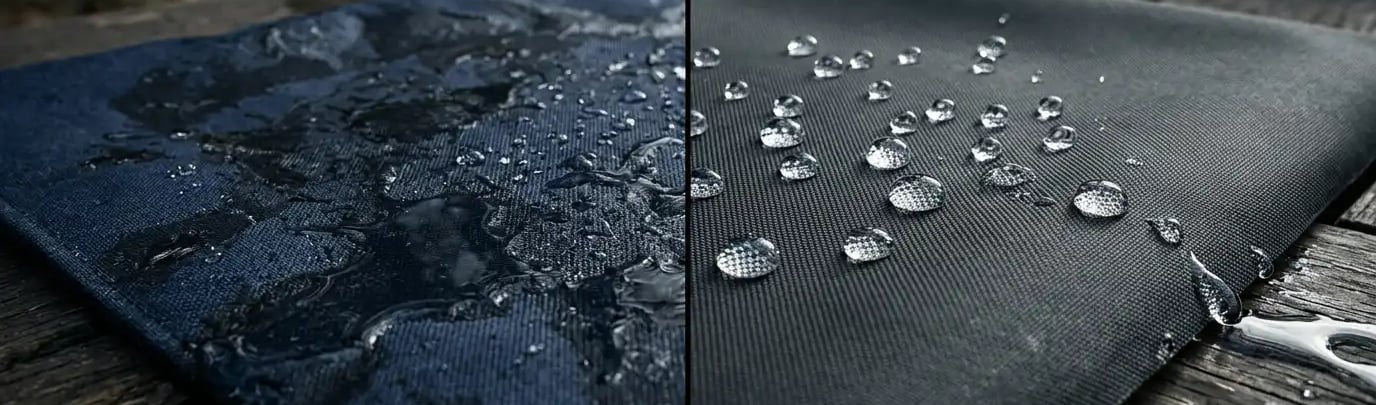 waterproof vs non waterproof fabric showing water repellent performance difference
