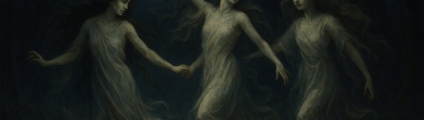Iele dancing in moonlit forest