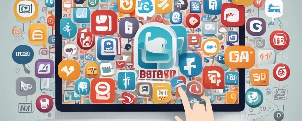 a person's hand touching a laptop computer screen with social media icons