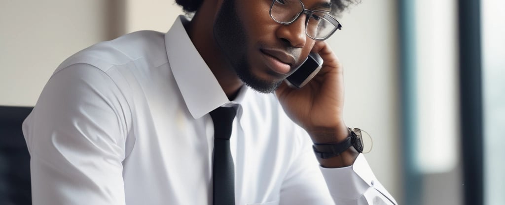 man using IP phone inside room