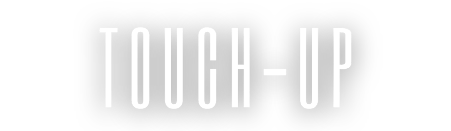 White tall sans-serif font spelling TOUCH-UP on a black background for photo editing services.