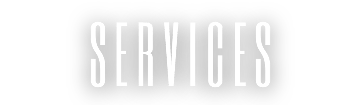 Minimalist header featuring the word SERVICES in tall white sans-serif typography on a solid black background.