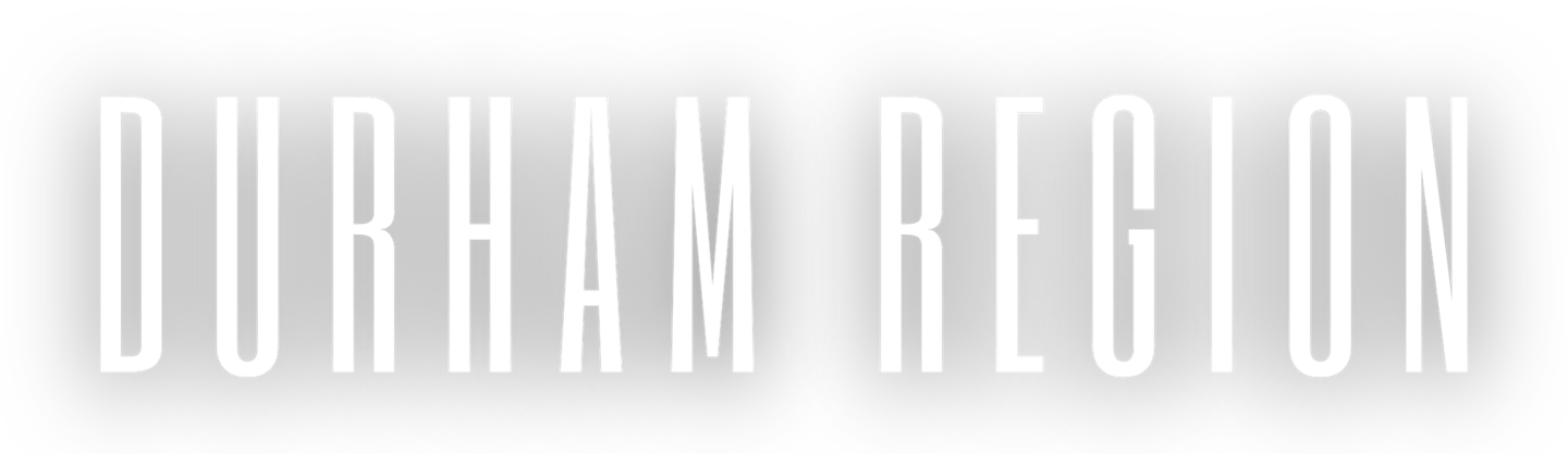 White condensed serif font displaying Durham Region text on a solid black background.