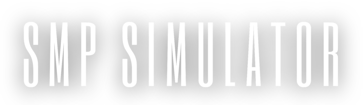 SMP Simulator logo featuring tall, white minimalist text on a solid black background.