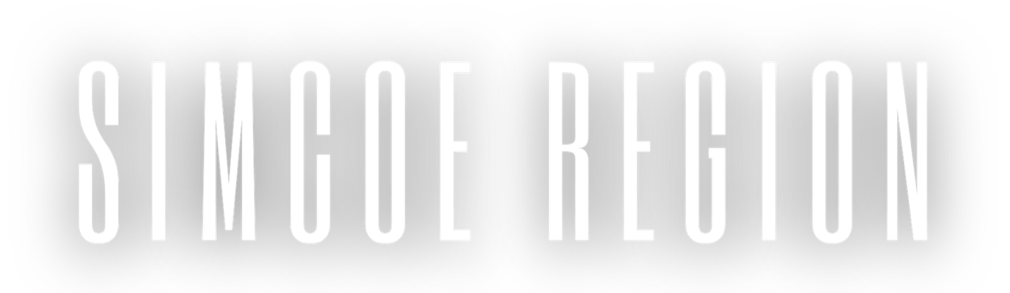 White Simcoe Region text in a tall sans-serif font centered on a solid black background.