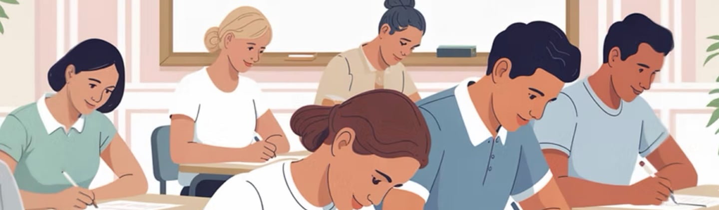 illustration of students taking DELF exam