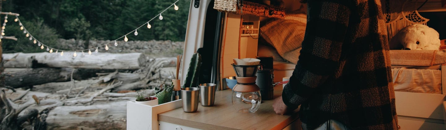 Vanlife - Making Coffe in campervanthe morning