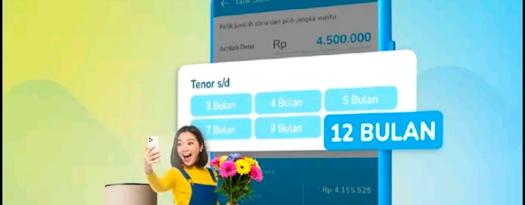 a woman holding a bouquet of flowers in front of a phone