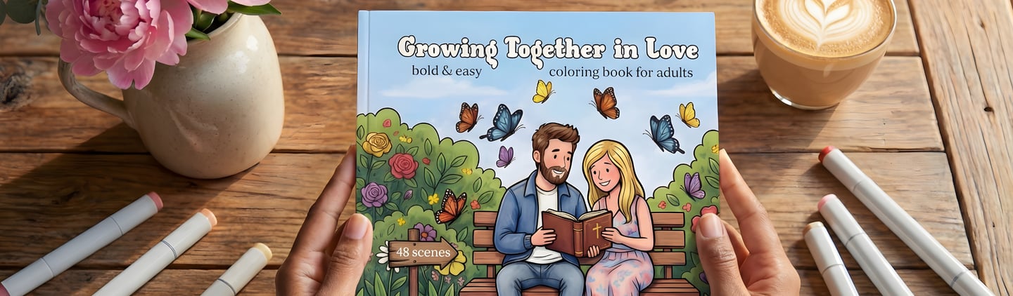 Bold and easy adult coloring book about love featuring a romantic couple and butterflies.