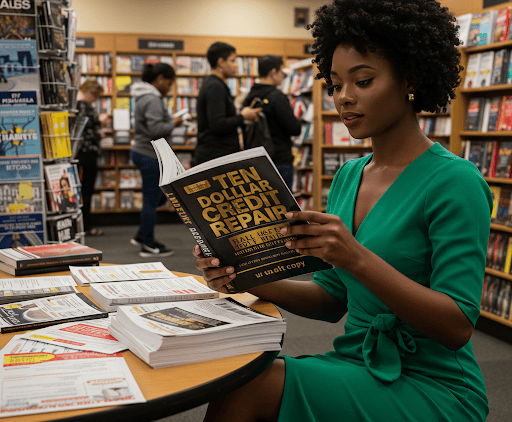 Woman reading Ten Dollar Credit Repair