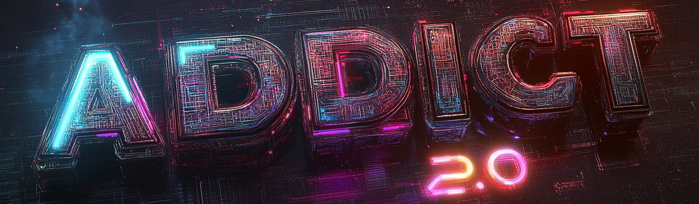 a neon - lit neon sign that says,'addict 2.0 '