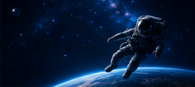 Astronauta w kosmosie, symbol strony nie znalezionej.