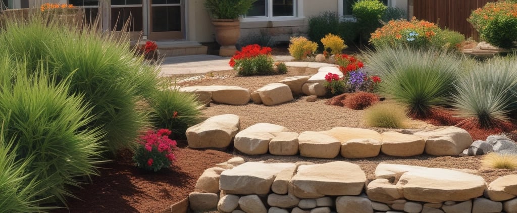 a house with a stone wall and landscaping