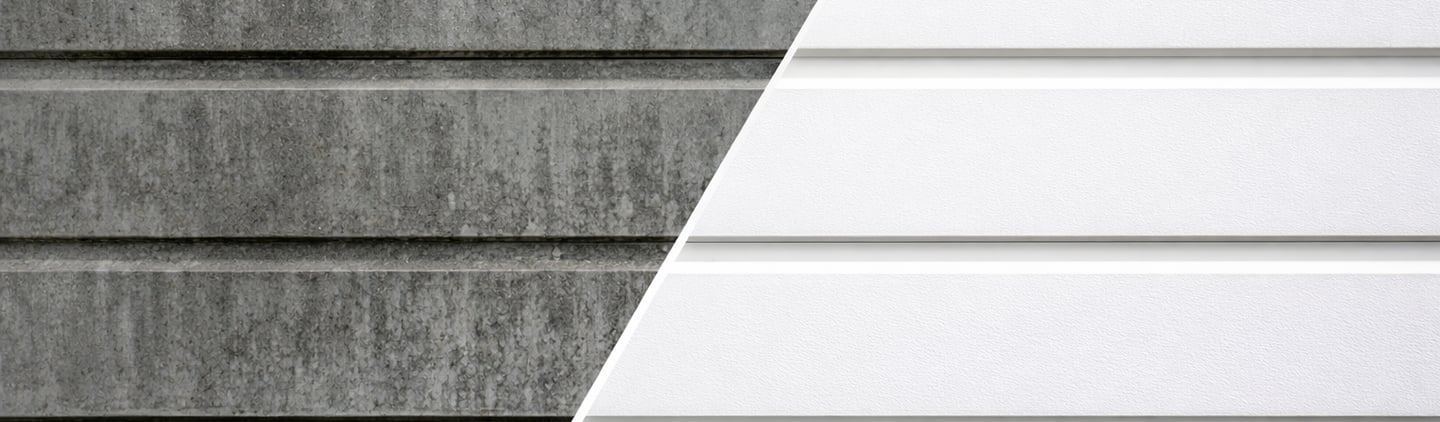 Comparaison avant et après le nettoyage à haute pression d'un bardage en vinyle sale