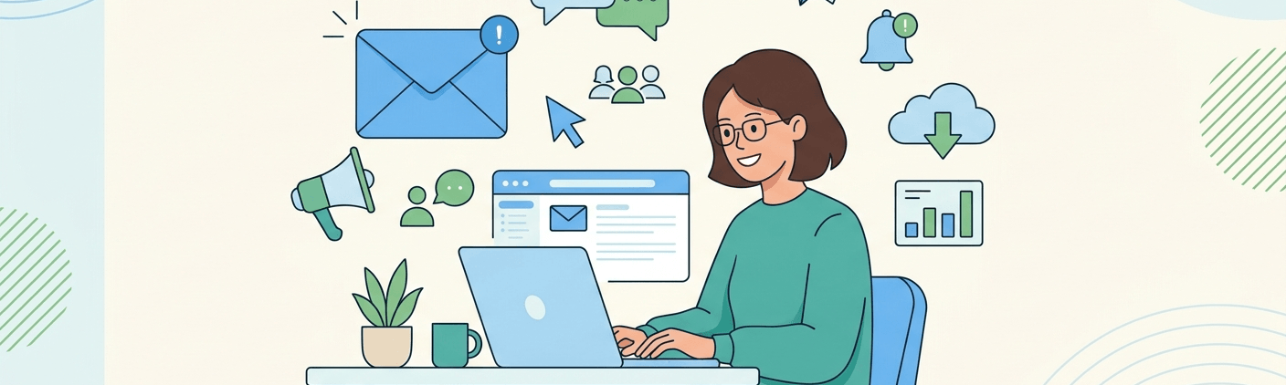 Página de contato com ilustração de comunicação por email em um site de viagens.