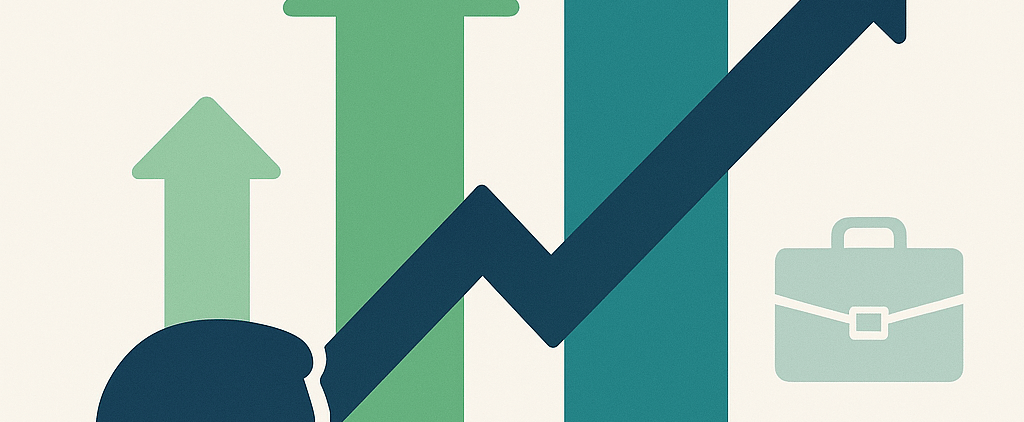 Career growth illustration in green and blue colours.