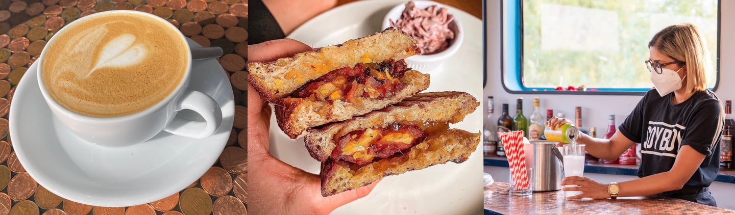 oat flat white, onion bhaji toastie vegan food and drink at the ark northampton