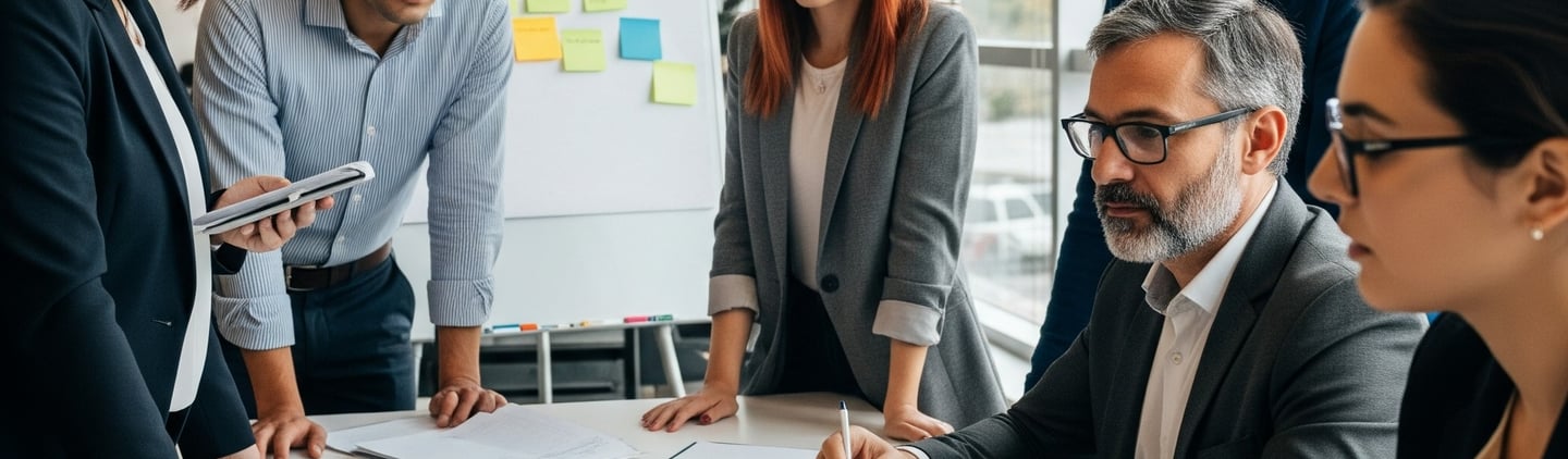 Grupo de personas reunidas trabajando el la transformación digital de una empresa