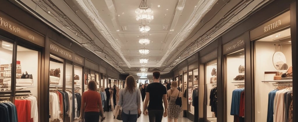 a man a woman walking through a store shopping