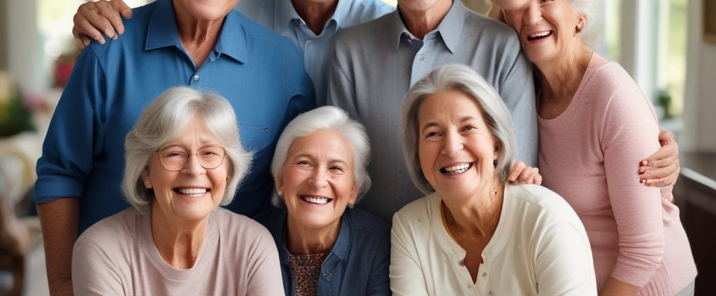 A smiling elderly woman comfortably using a portable dry flush toilet in a bright, cozy living room.