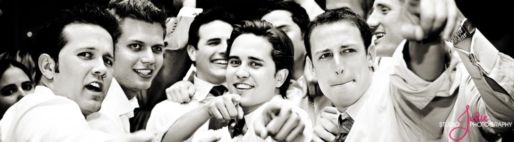 Groomsmen Wedding party dancing to wedding DJ - Key West