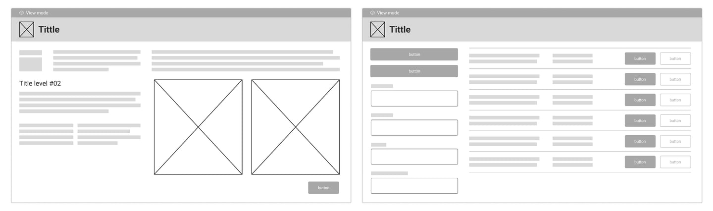 Examples of wireframes of Neros DS design system.