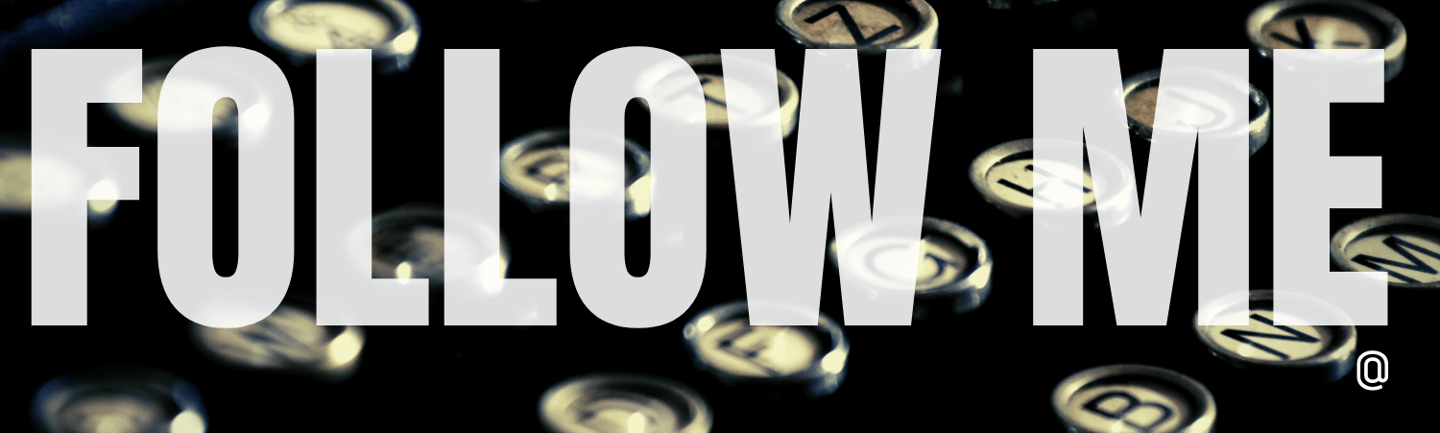 the words follow me over a background of typewriter keys