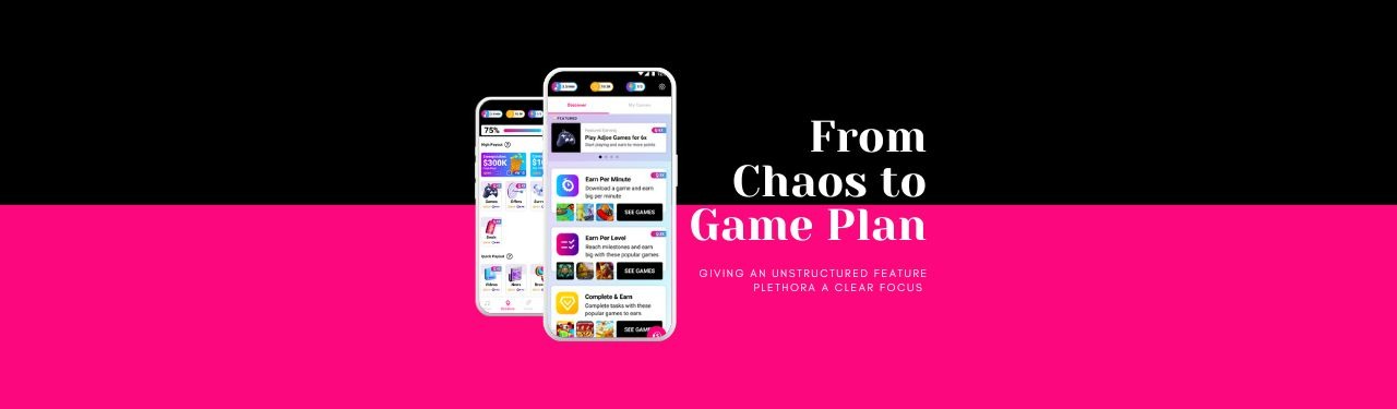 two mobile screens that show the progression from a chaotic app to a well structured game app