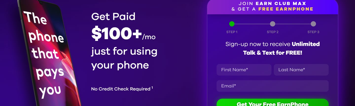 a marketing visual showing a phone and advertising a paid membership to earn with your phone