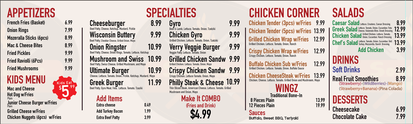 a menu of a restaurant with a menu listing