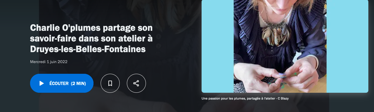 capture d'écran du site de Ici Auxerre et lien vers l'interview radio de la créatrice Charlie O'Plum