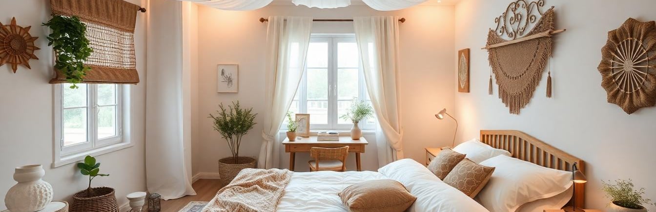a cozy serene boho bedroom